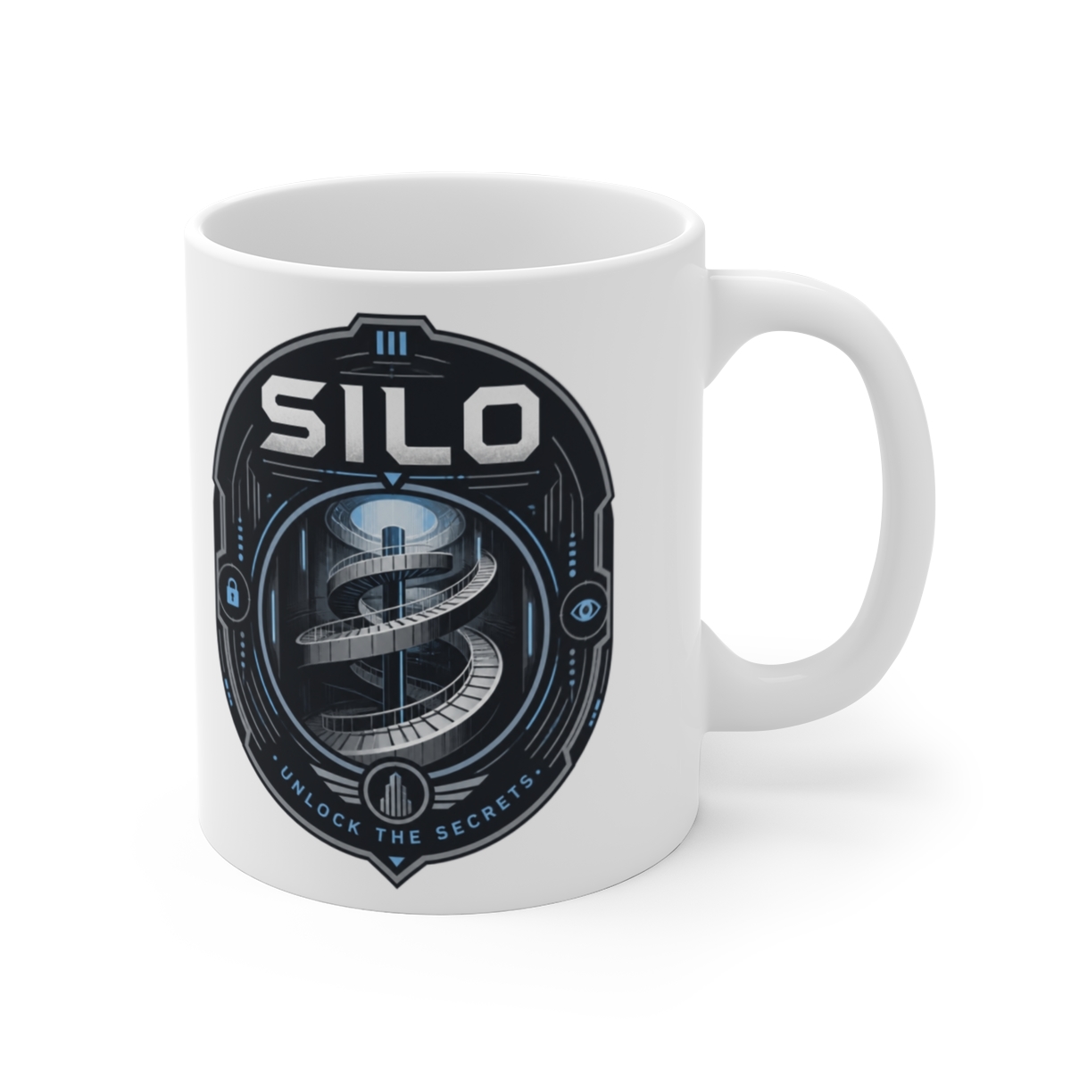 Silo " in bold futuristic typography at the top and " White Mug