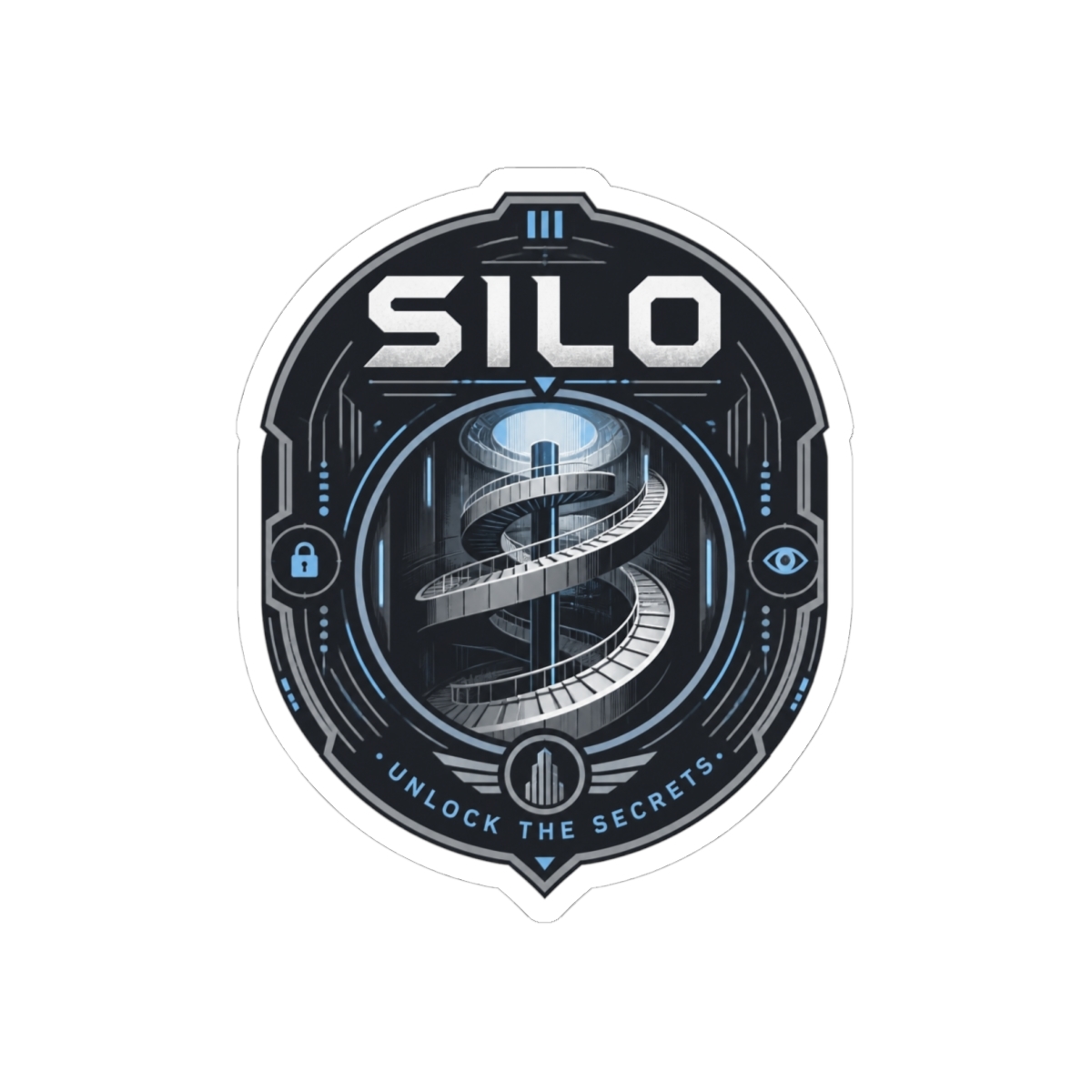 Silo " in bold futuristic typography at the top and " Sticker - Silo official Stickers merch